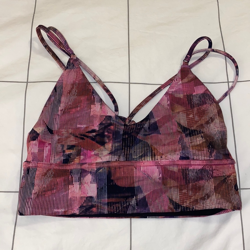 Lululemon Sports Bra Pink & Black Graphic Design Size 4